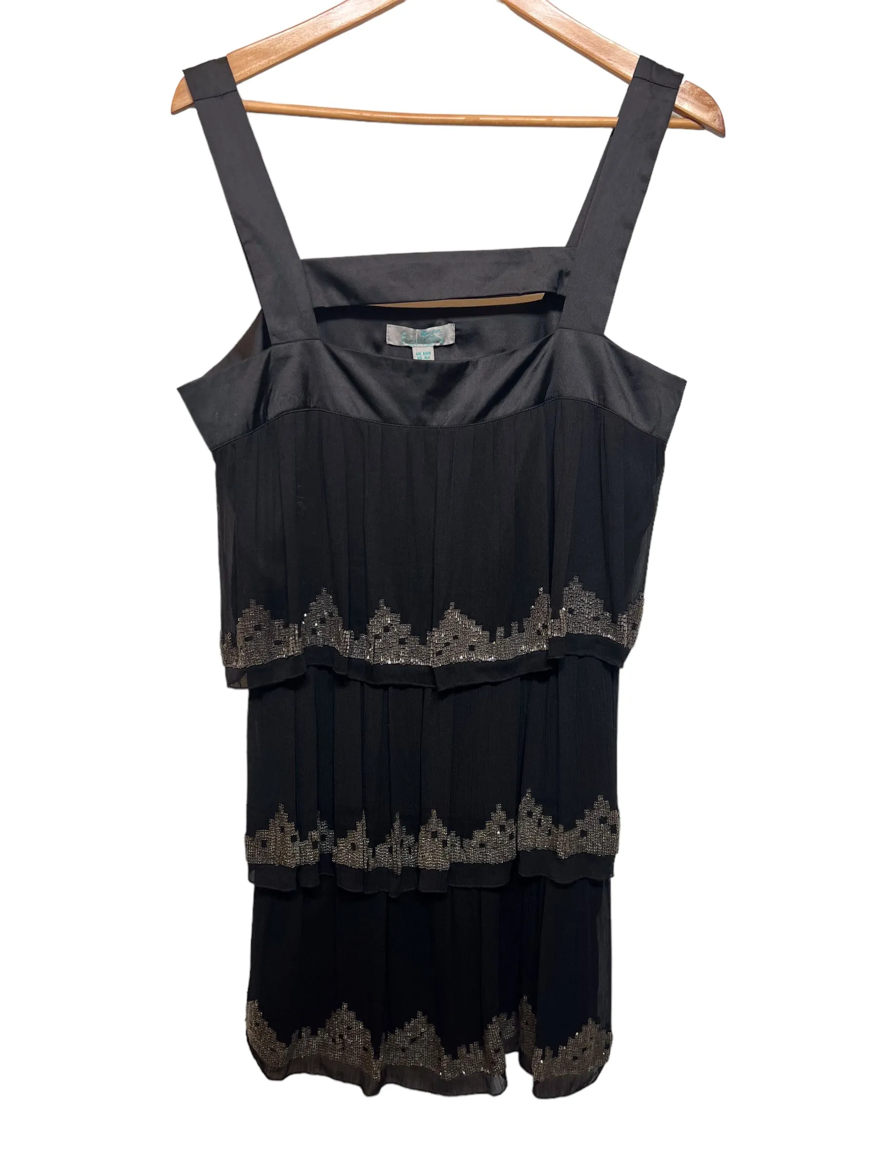 Monsoon Fusion Black Embellished Dress (Size S) Texture Rich Organic-Fabric