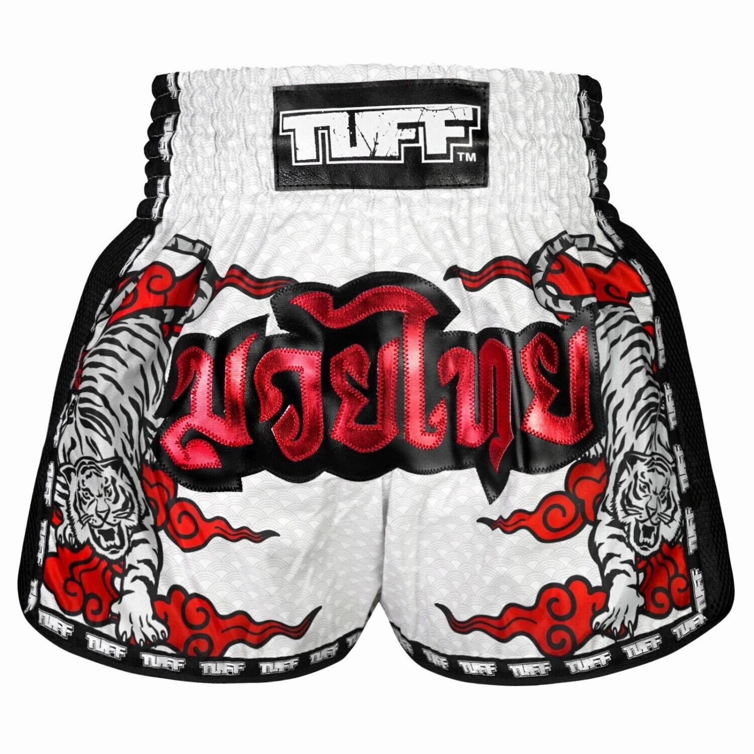 TUFF Muay Thai Shorts White Twin Tiger MSC121 Zero Bulk Packaging Unique Pattern