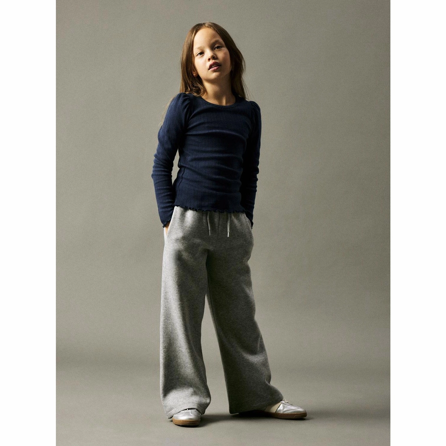 Silicone Grip Hemline Name It Grey Melange Oanne Regular Wide Sweatpants