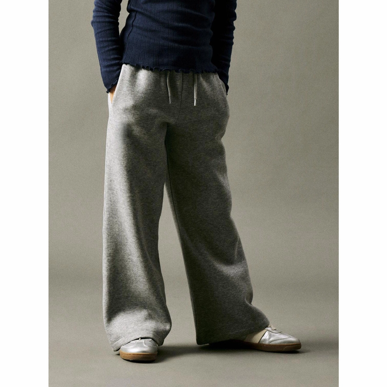 Name It Grey Melange Oanne Regular Wide Sweatpants Adjustable Business casual