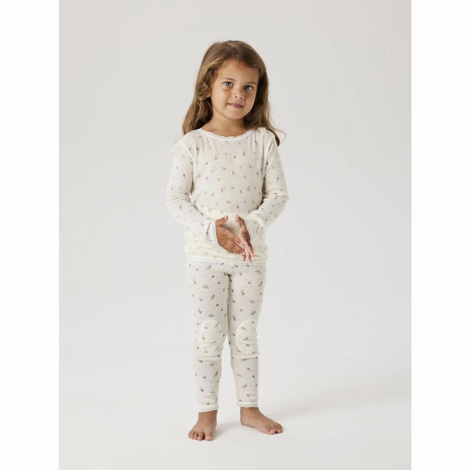 Name It Snow White Small Flowers Nmfwang Wool Needle Leggings Noos Elastic waist