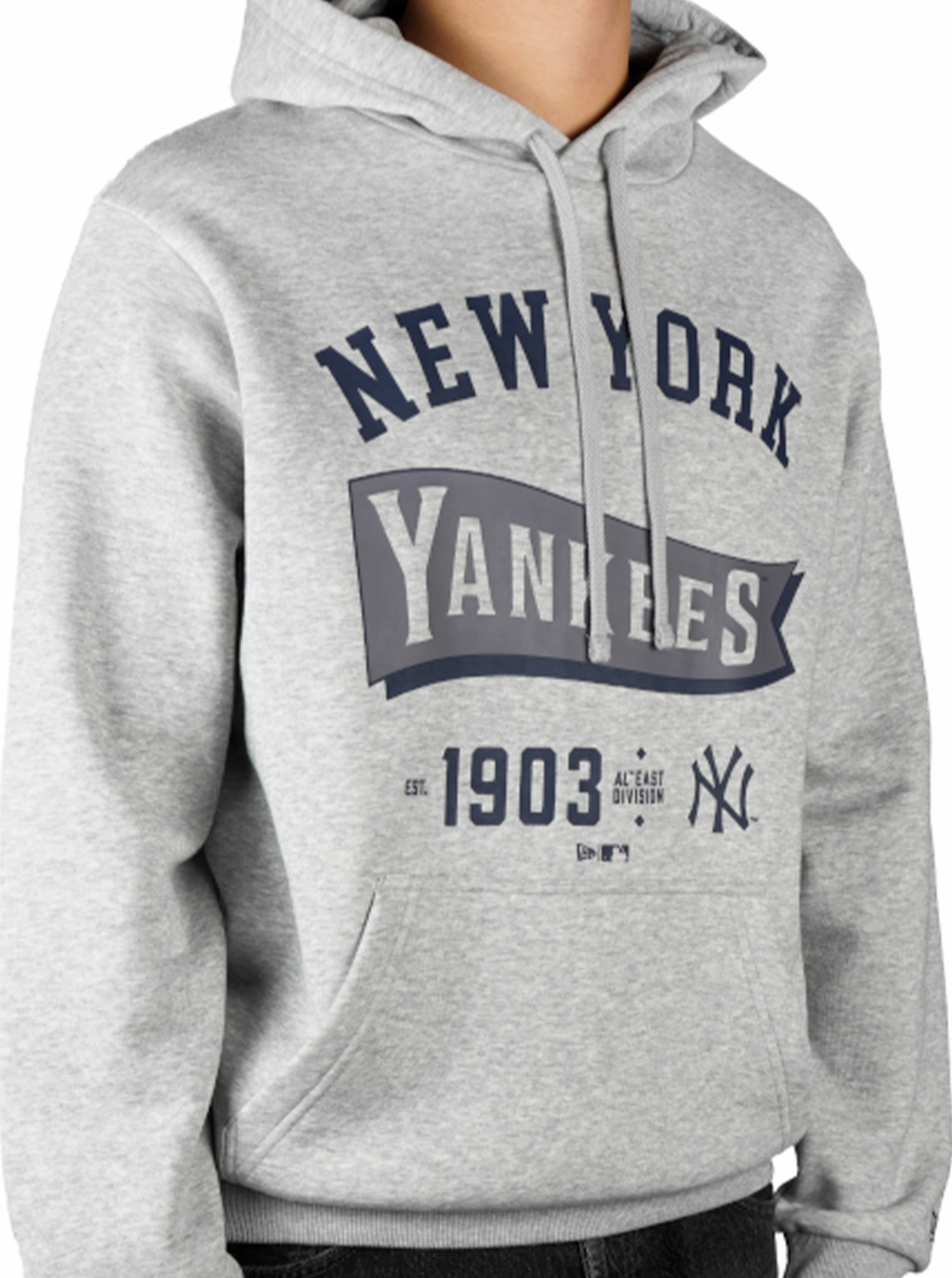 New York Yankees MLB Pennant Graphic Grey Pullover Hoodie Flatlock Seams Arctic style