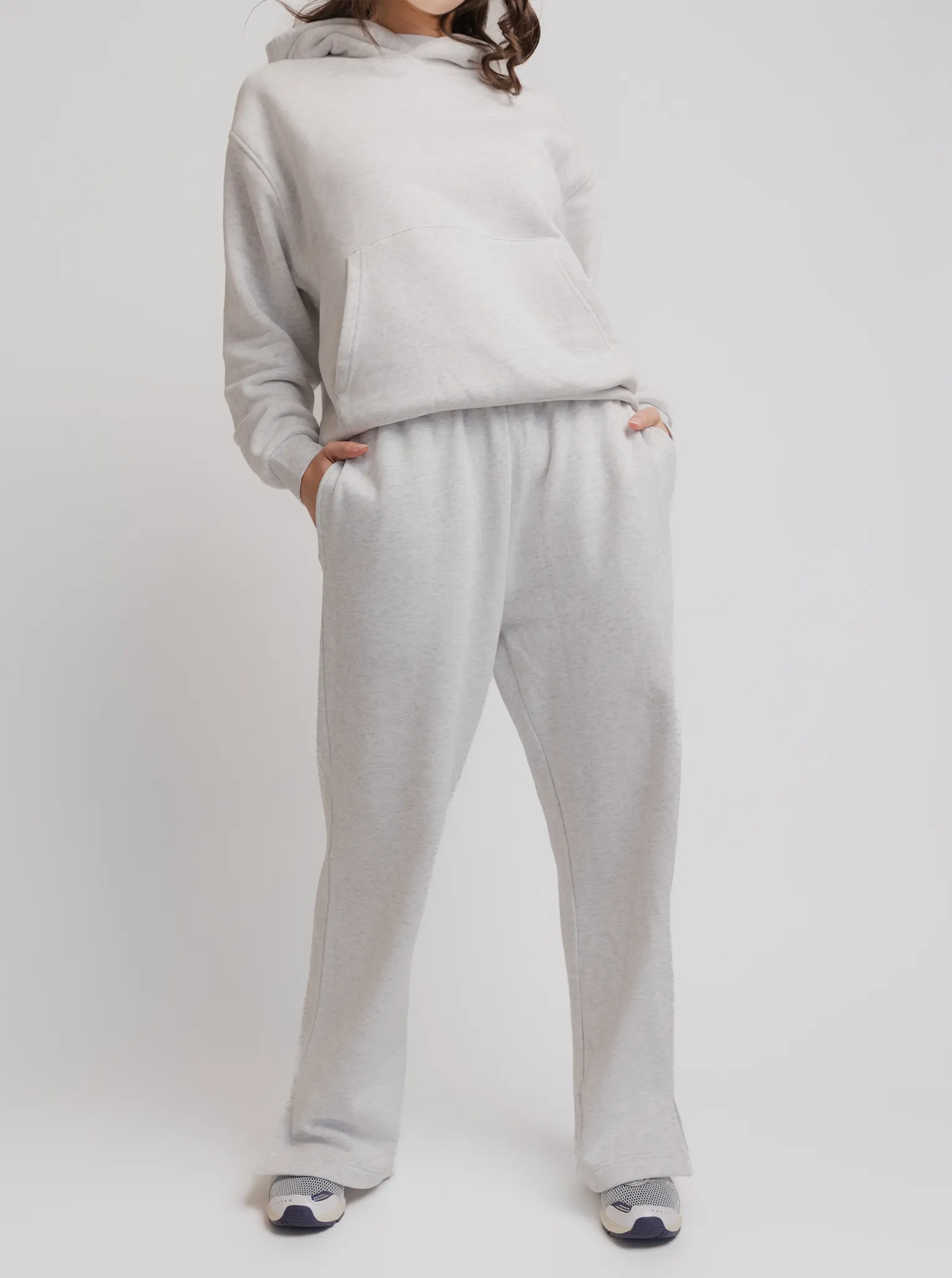Wide Leg Sweats in Snow Marle WrinkleResistantMaterial Office Friendly