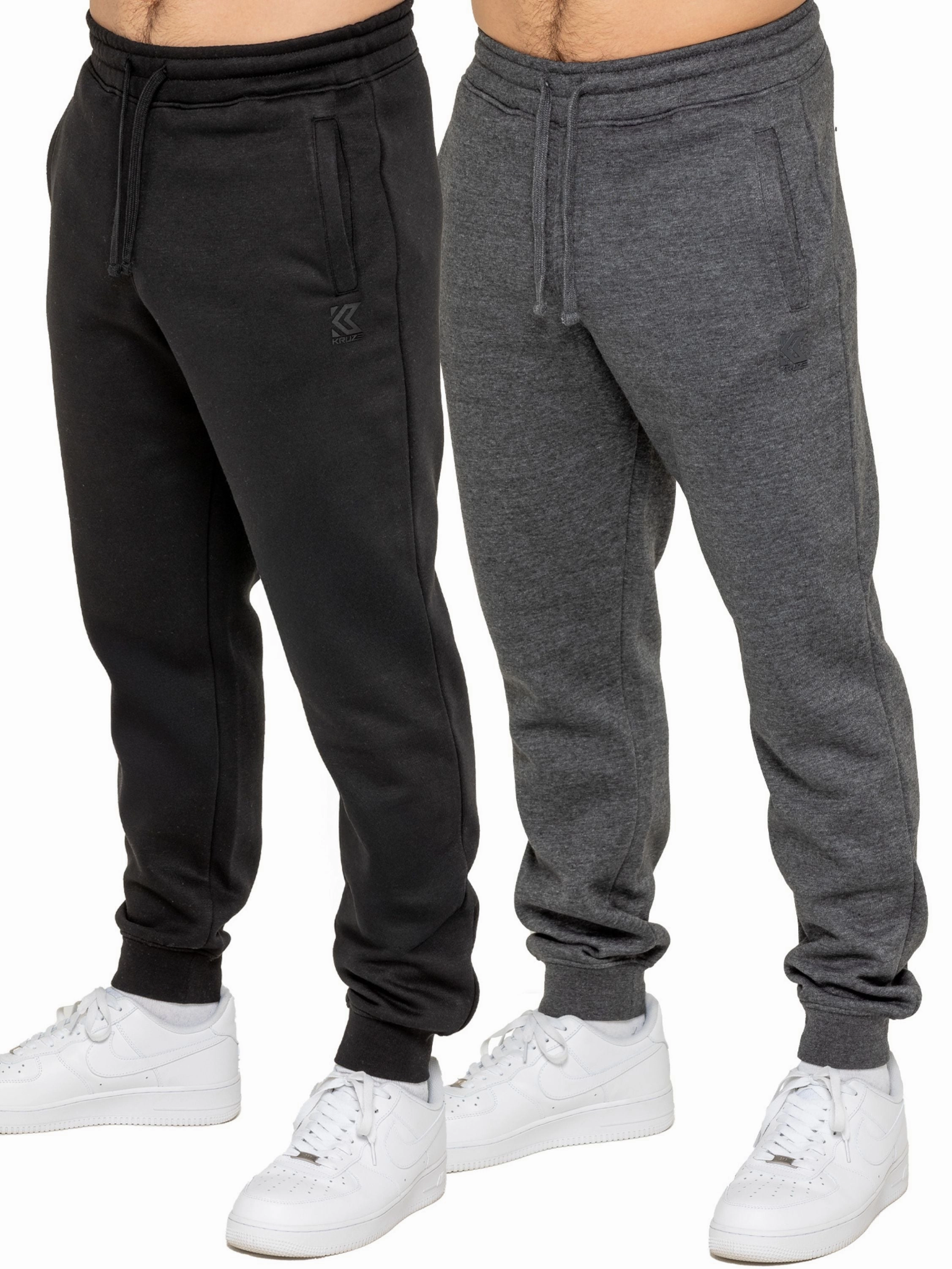 Elasticized Ankle Cuffs Stylish Design Kruze | Mens Fleece Joggers 2 Pack