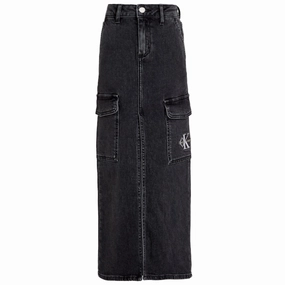 Calvin Klein Charcoal Grey Rgd Maxi Denim Skirt Seamless Finish Bamboo Fiber