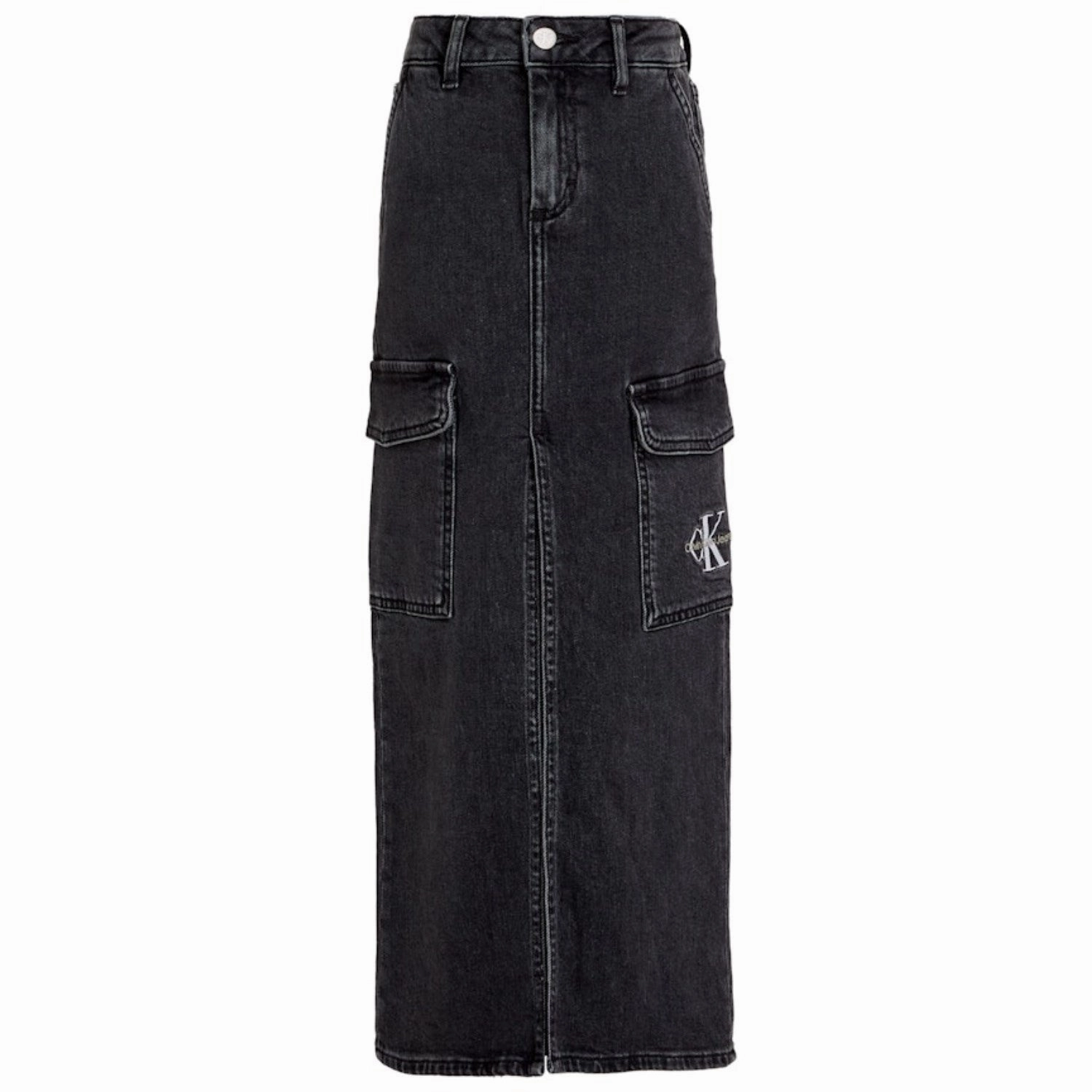 Calvin Klein Charcoal Grey Rgd Maxi Denim Skirt Seamless Finish Bamboo Fiber