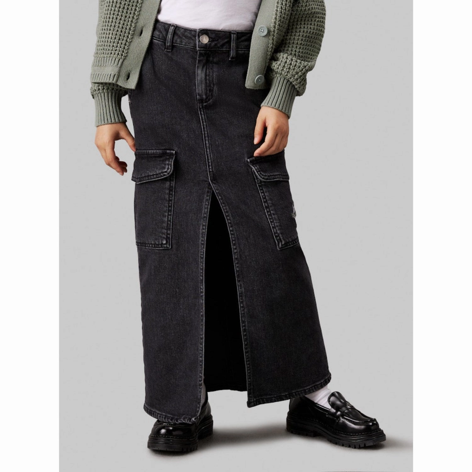 Minimal Design Weekend Favorite Calvin Klein Charcoal Grey Rgd Maxi Denim Skirt