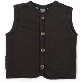 wideness Flexible Armholes Smallstuff Wool Vest with Buttons Brown