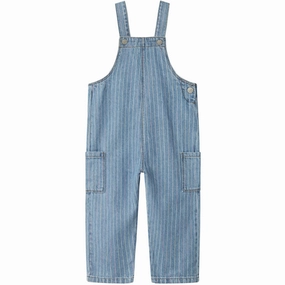 Name It Light Blue Denim Multi Macie Stripe Denim Overall ArticulatedJoints Odor Resistant