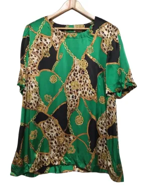 Patterned Short Sleeve Satin Blouse (Size XXL) Non Iron