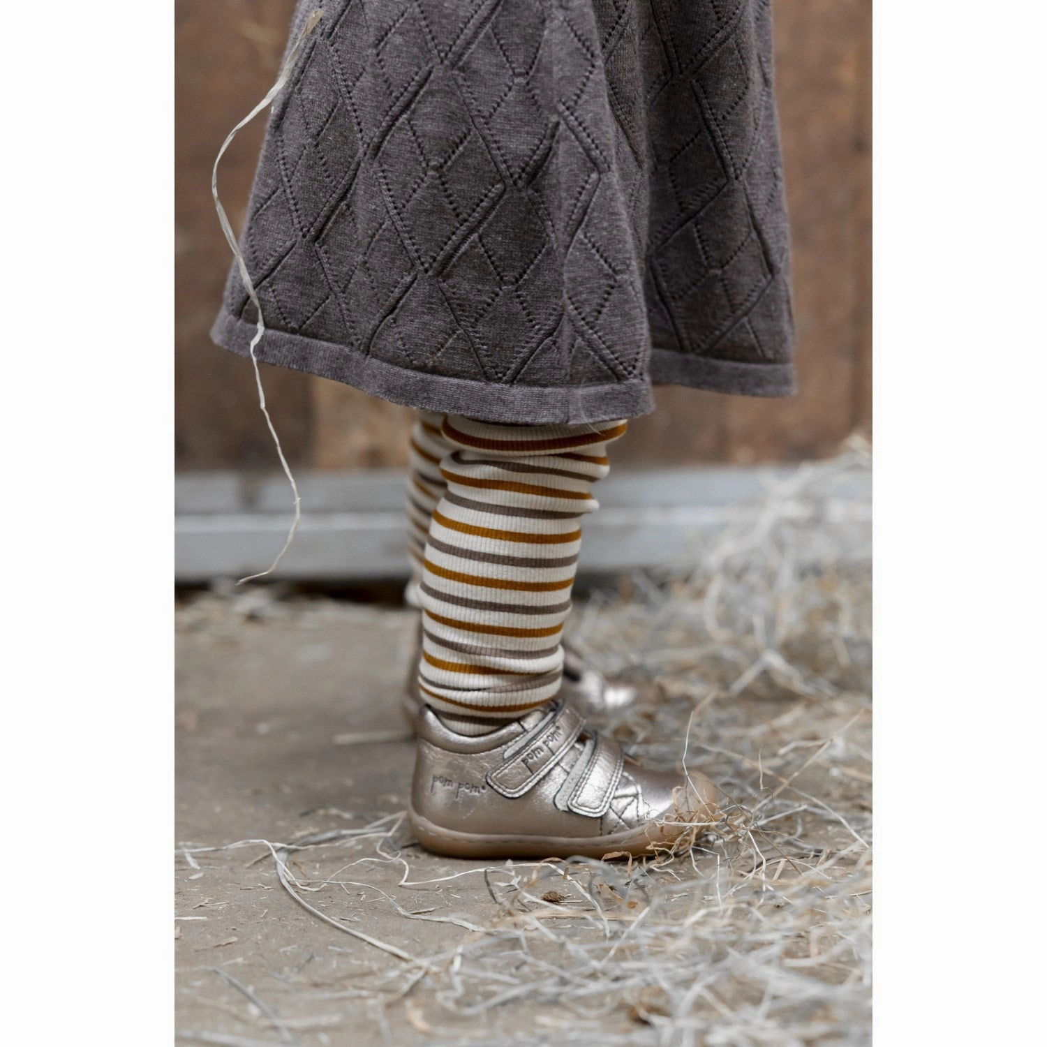 Petit Piao Chocolate Brown/Golden Sun/Dark Off White Leggings Modal Striped Crisp Look