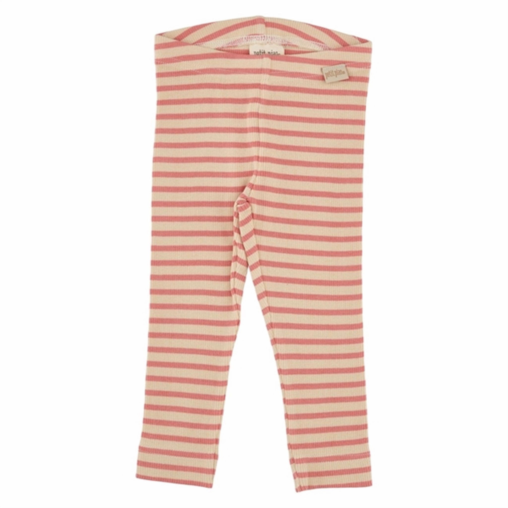 Tummy Control Panel Solid Color Petit Piao Dark Peach/Cream Leggings Modal Striped