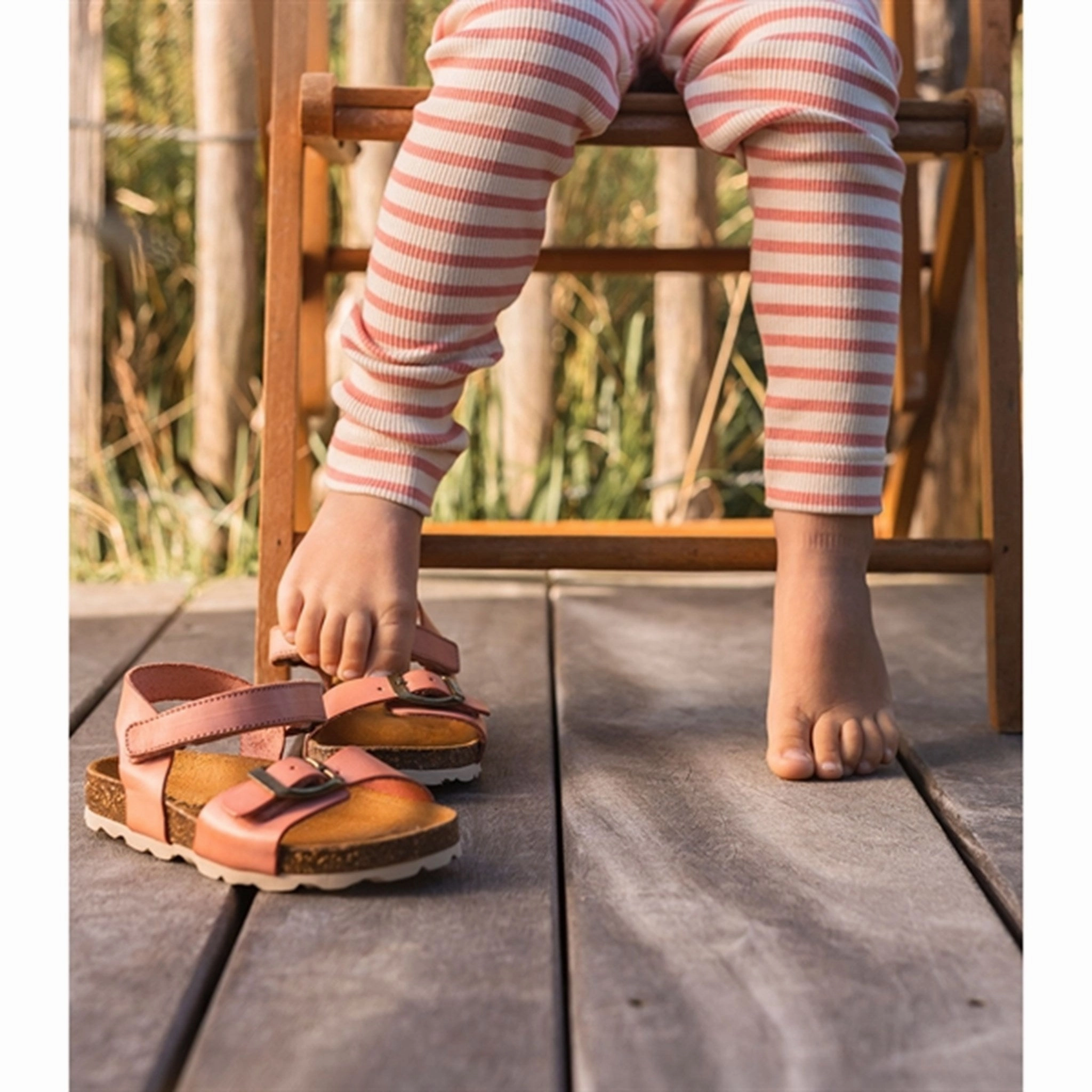 Petit Piao Dark Peach/Cream Leggings Modal Striped Non-Restrictive Fit