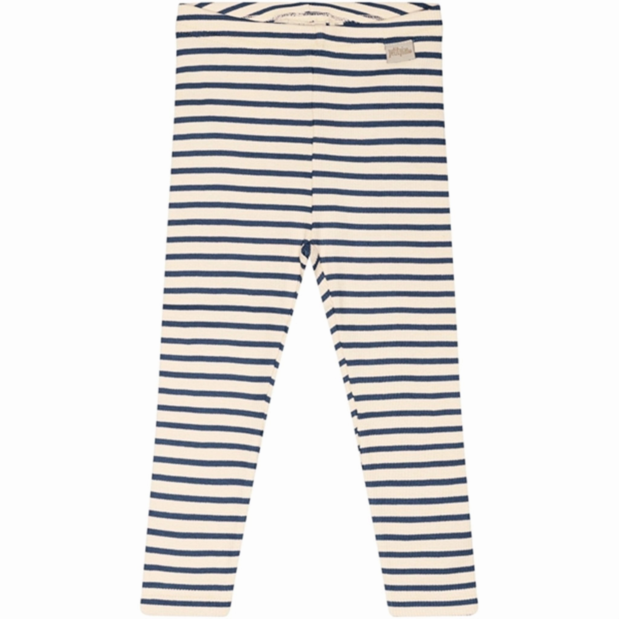 Petit Piao? Denim Blue/Off White Leggings Modal Striped Soft Stretch