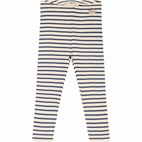 Flexible Waistline Design Petit Piao? Denim Blue/Off White Leggings Modal Striped