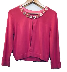 Pink cardigan with floral bead embellishment from LK Bennett (UK size 14) Chic Comforted Soft Stretch