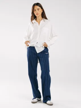 Pinstripe Twill Loose Trousers Reflective accents Urban Style