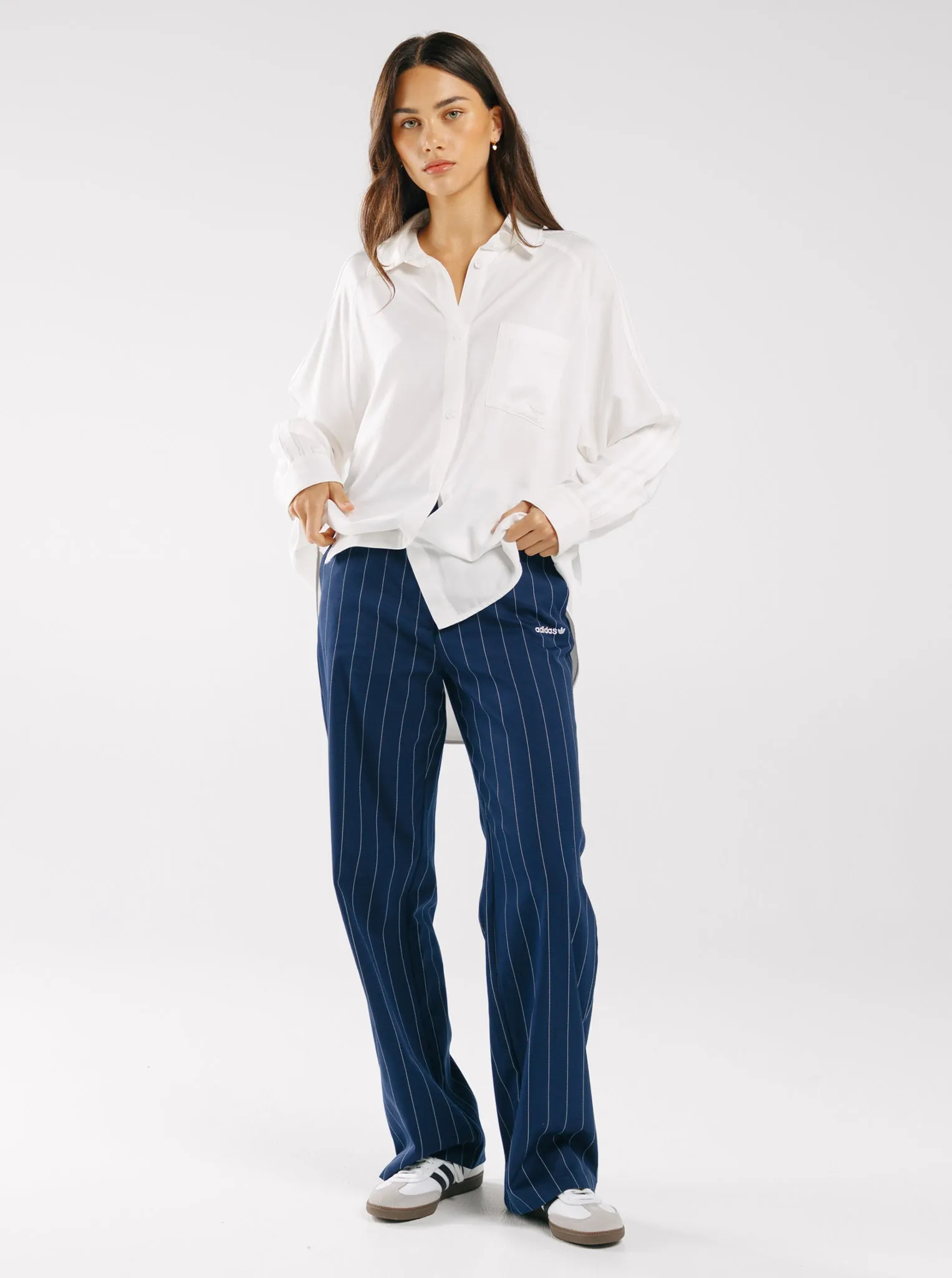 Pinstripe Twill Loose Trousers Smart Style
