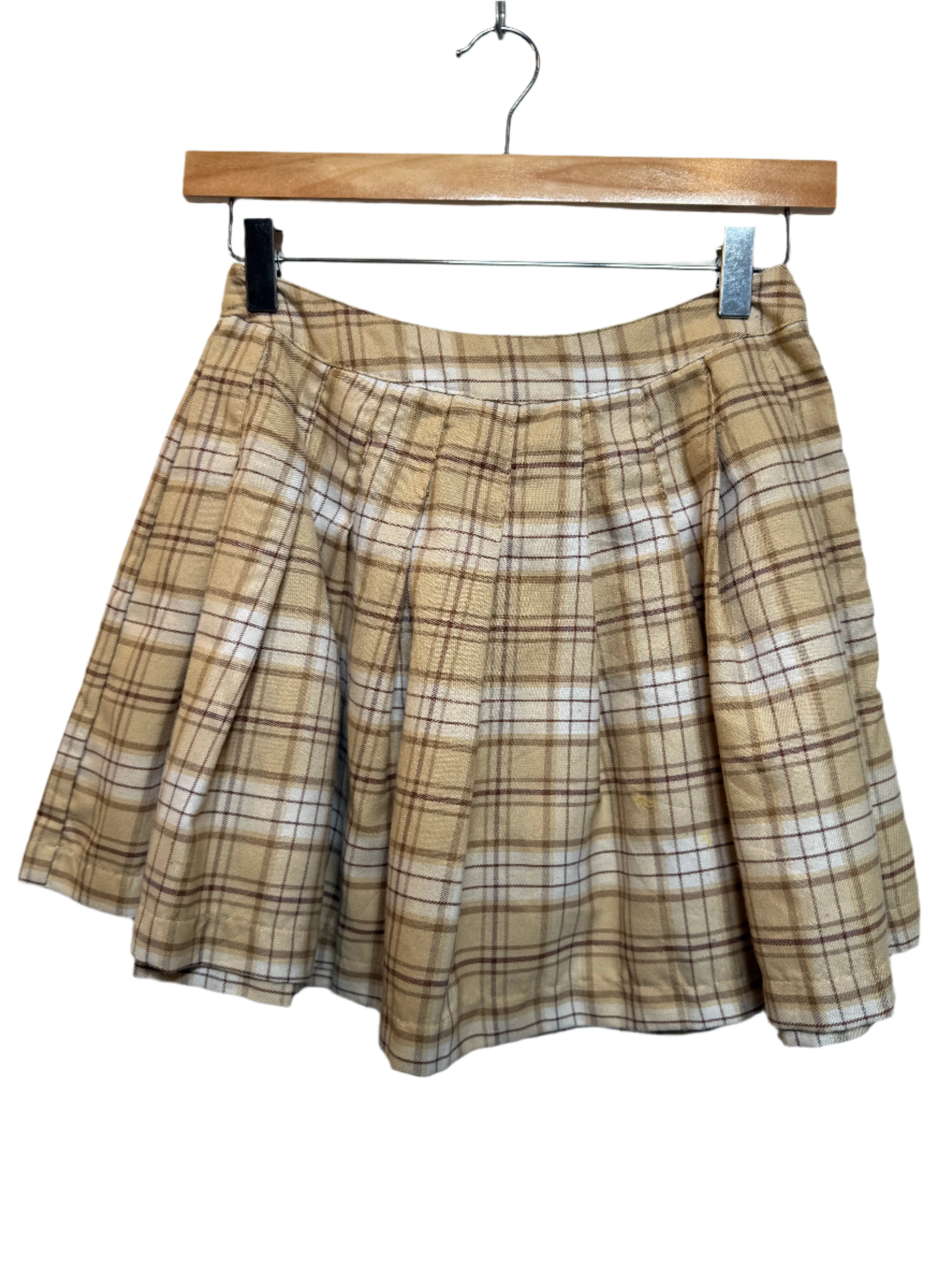 Plaid Cream Skirt (Size S) Convertible Length