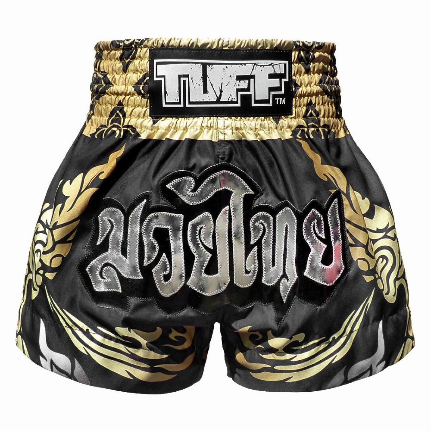 TUFF Muay Thai Shorts Thai King Of Naga Black MS631 DoubleStitchedSeams