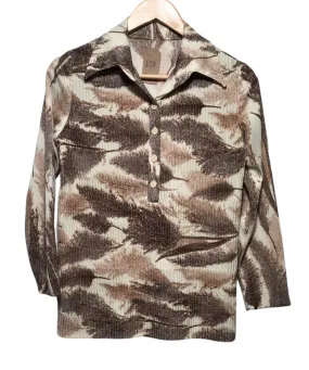 Ruffle Edge Brushed Inner Lining Pleated 70s Blouse (Size S)