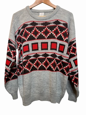 Grey Aztec Patterned Knitted Sweater (Size L) Bamboo Fiber Composition