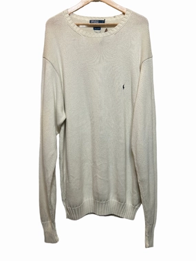 Breathable Honeycomb Weave Classic Style Polo Ralph Lauren Cream Knitted Sweater (Size XL)
