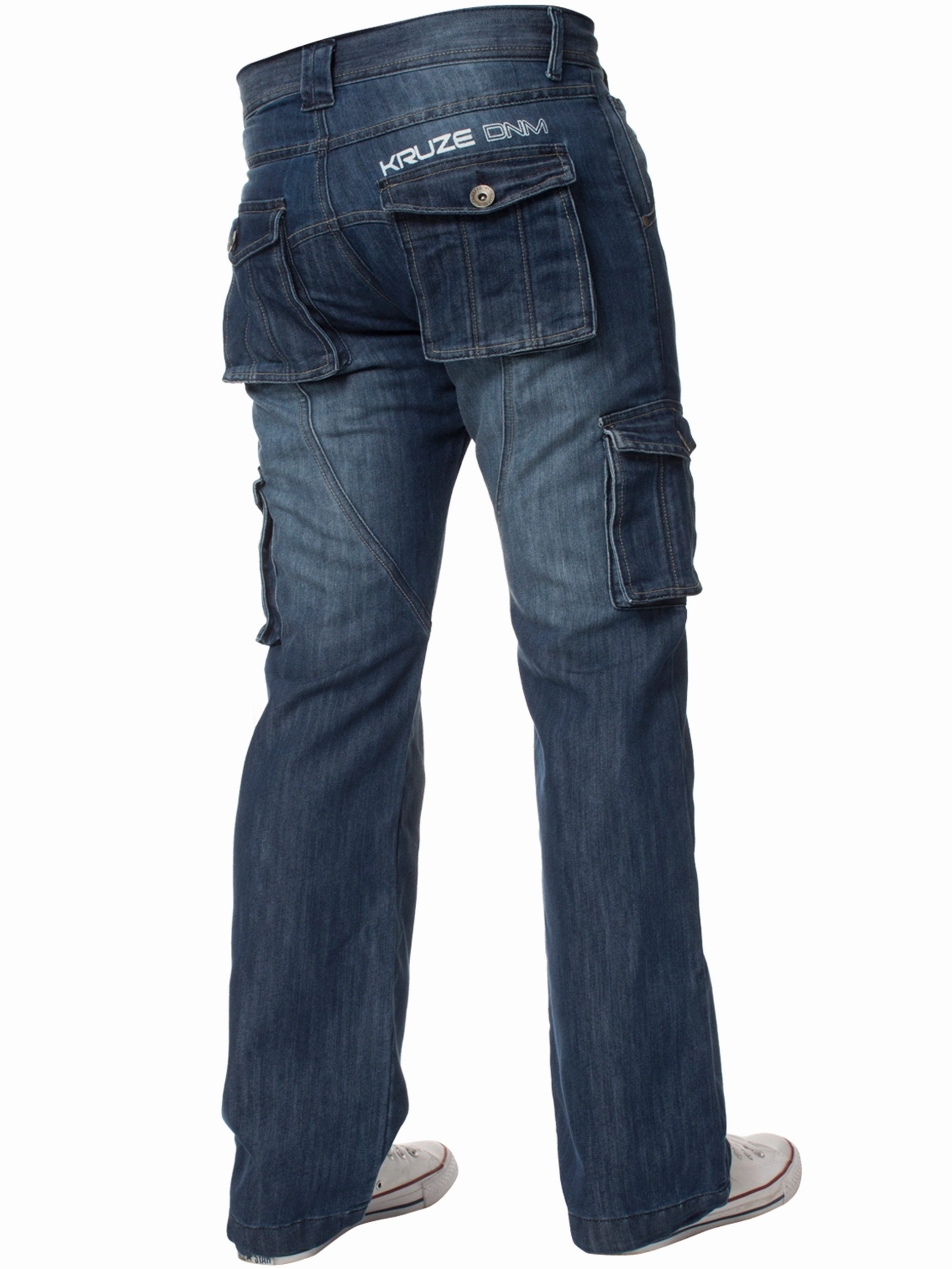 Kruze | Mens Cargo Combat Denim Jeans Fashion Uniform