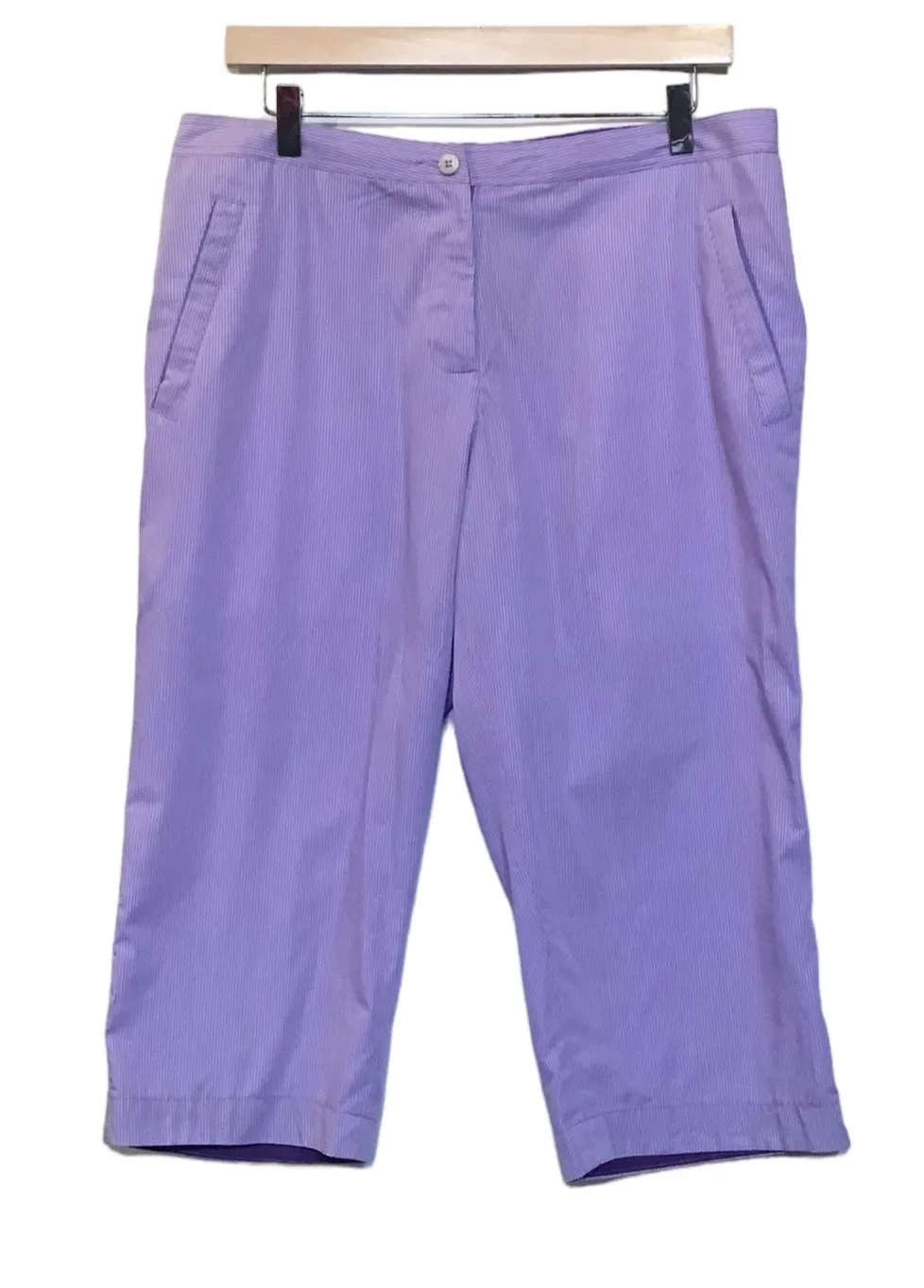 Simple Silhouette Purple Cropped Pinstripe Trousers (Size XXL)
