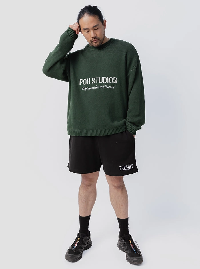 High Neck Collar Sport Day Pursuit Embroidered Knit in Stadium Green