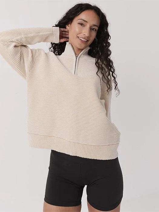 Spider like Wrinkle Resistant Quarter Zip Ribbed Crew in Coconut Cream