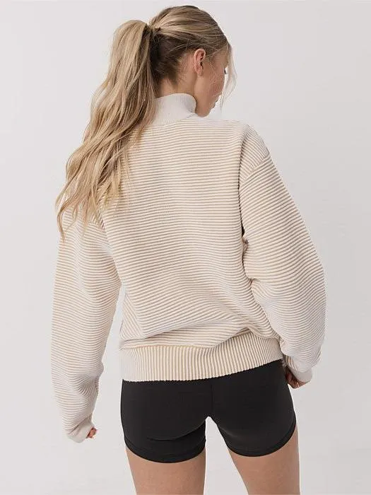 Warm Street Quarter Zip Ribbed Crew in Coconut Cream