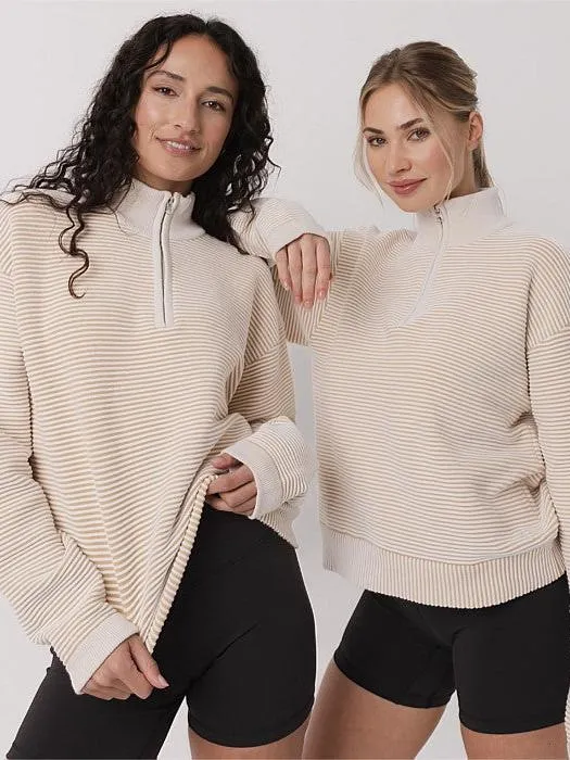 Quarter Zip Ribbed Crew in Coconut Cream earthy tone