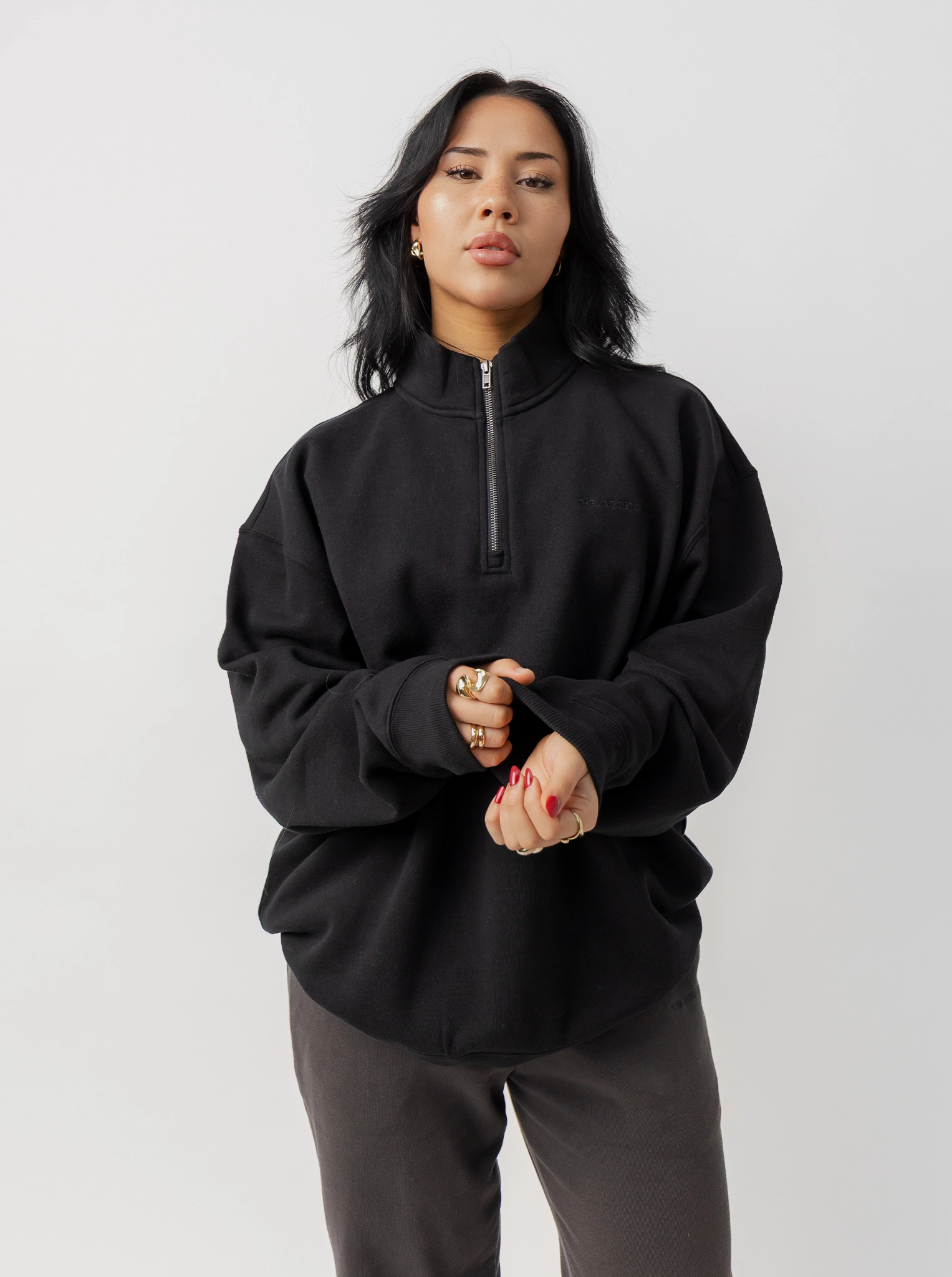 cool-toned Fashion Night Quarter Zip in Solid Black