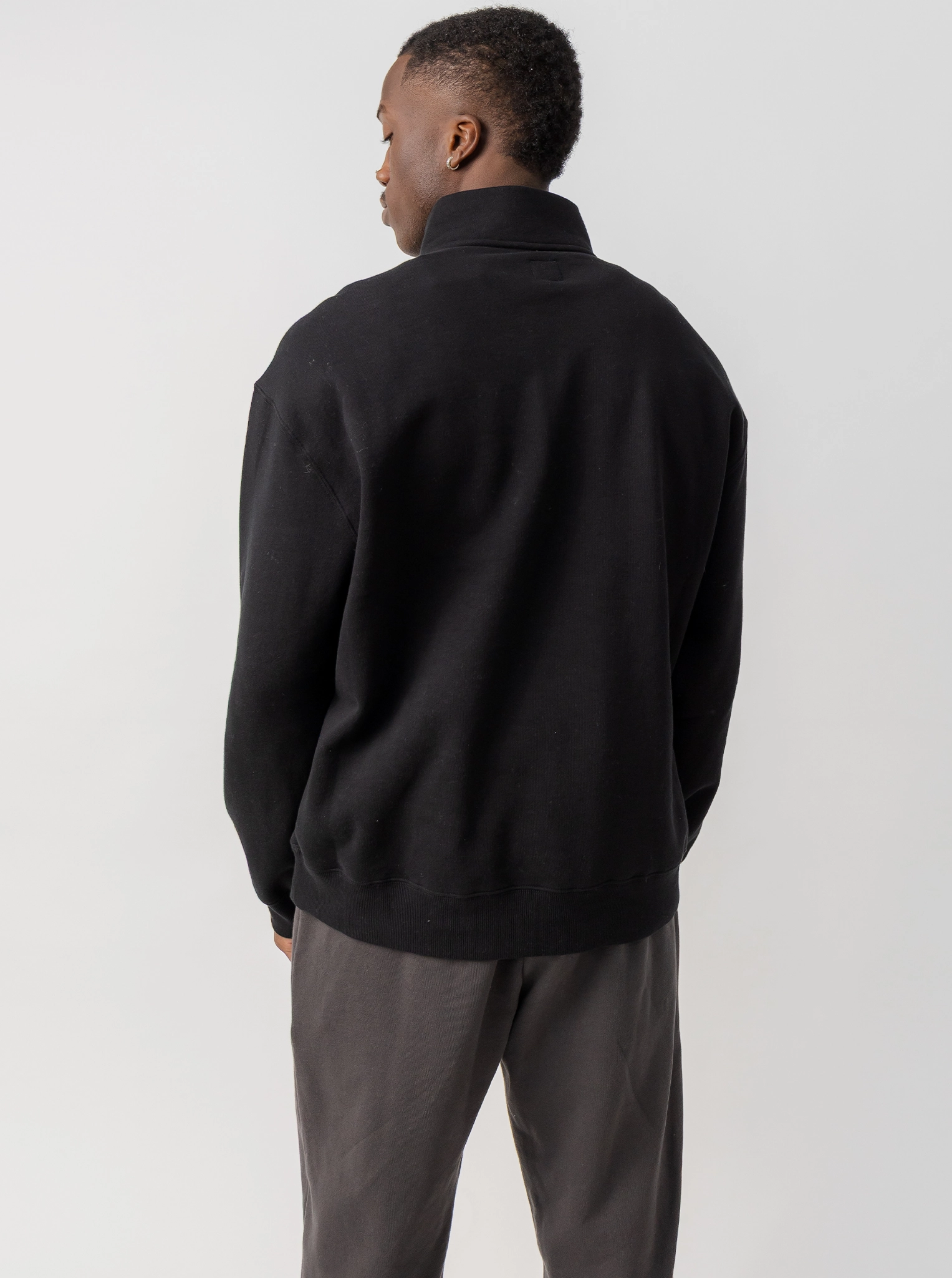 Quarter Zip in Solid Black Outdoor Street Collapsible Hood