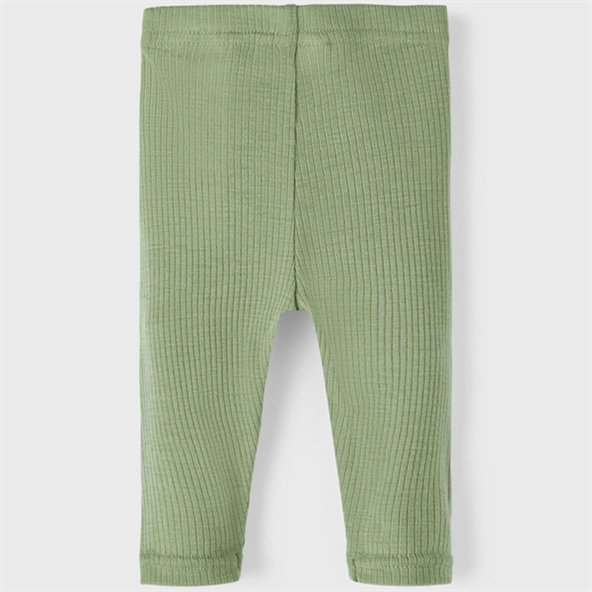 Lil'Atelier Oil Green Fable Slim Wool Leggings Rib Knit Postpartum Fit Minimalist Design