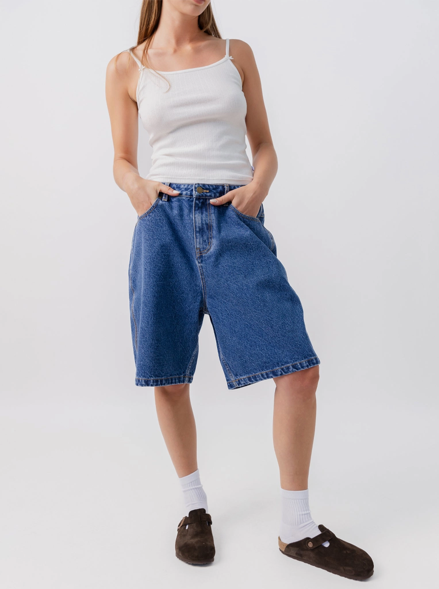 Baggy Denim Shorts Abrasion Resistant Hem