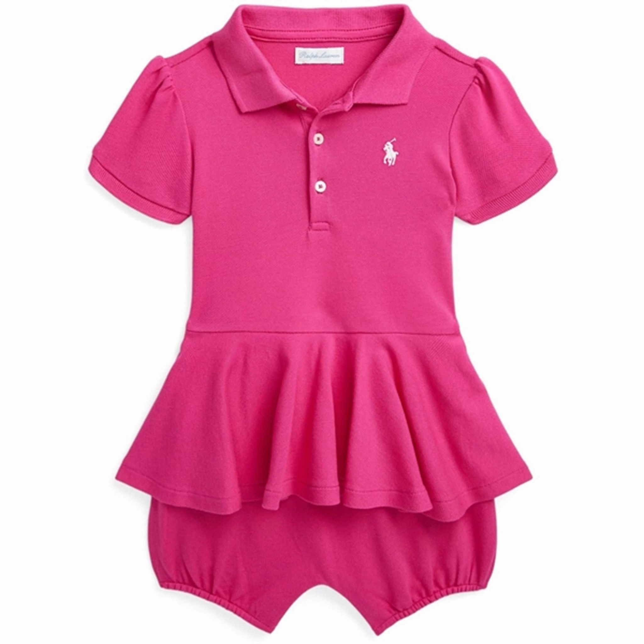 Ralph Lauren Baby Shortall Bright Pink W/ White Clean Premium