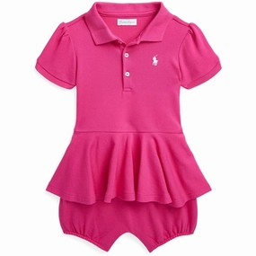 Ralph Lauren Baby Shortall Bright Pink W/ White Slim Simple