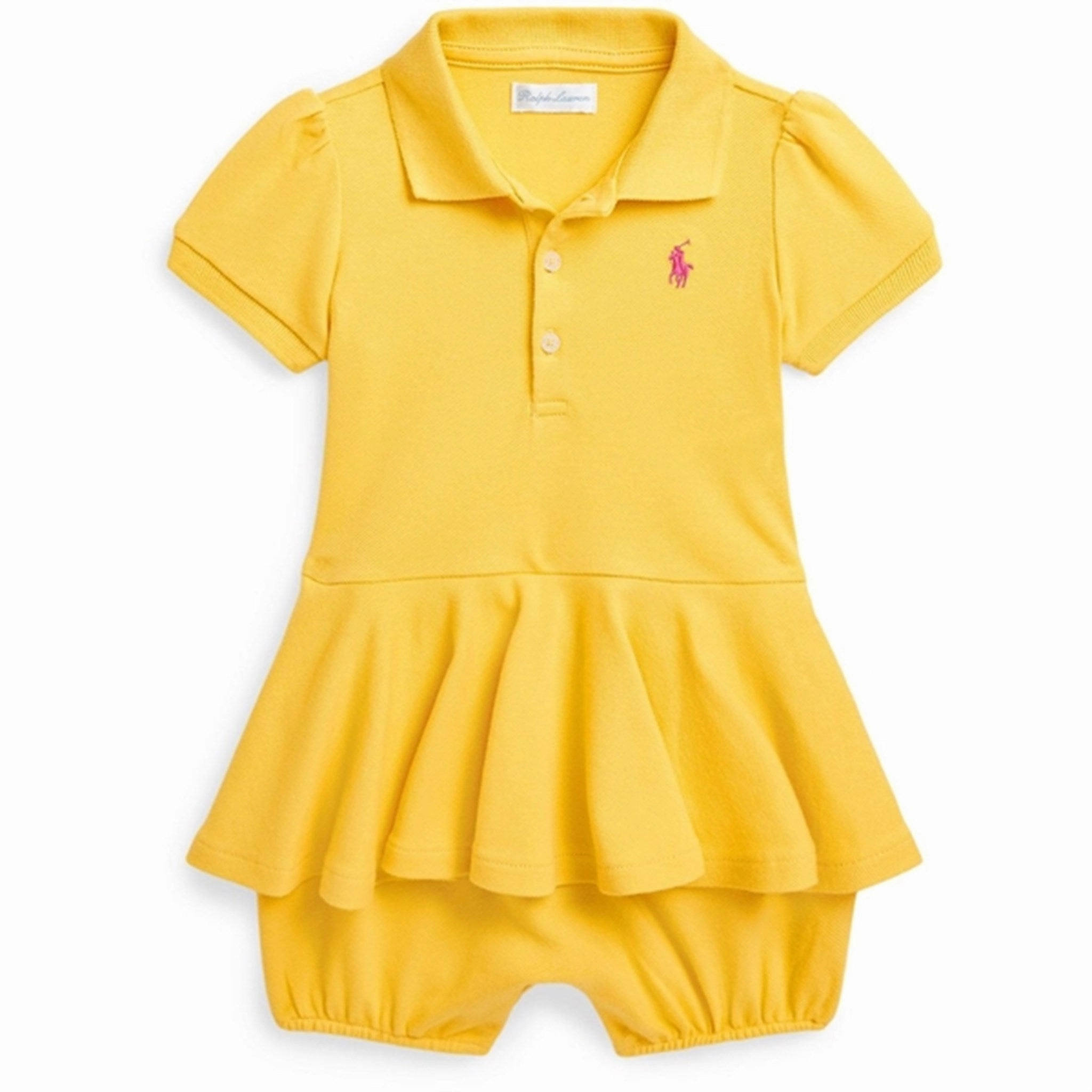 Vivid Men Travel Sport Ralph Lauren Baby Shortall Chrome Yellow W/ Bright Pink