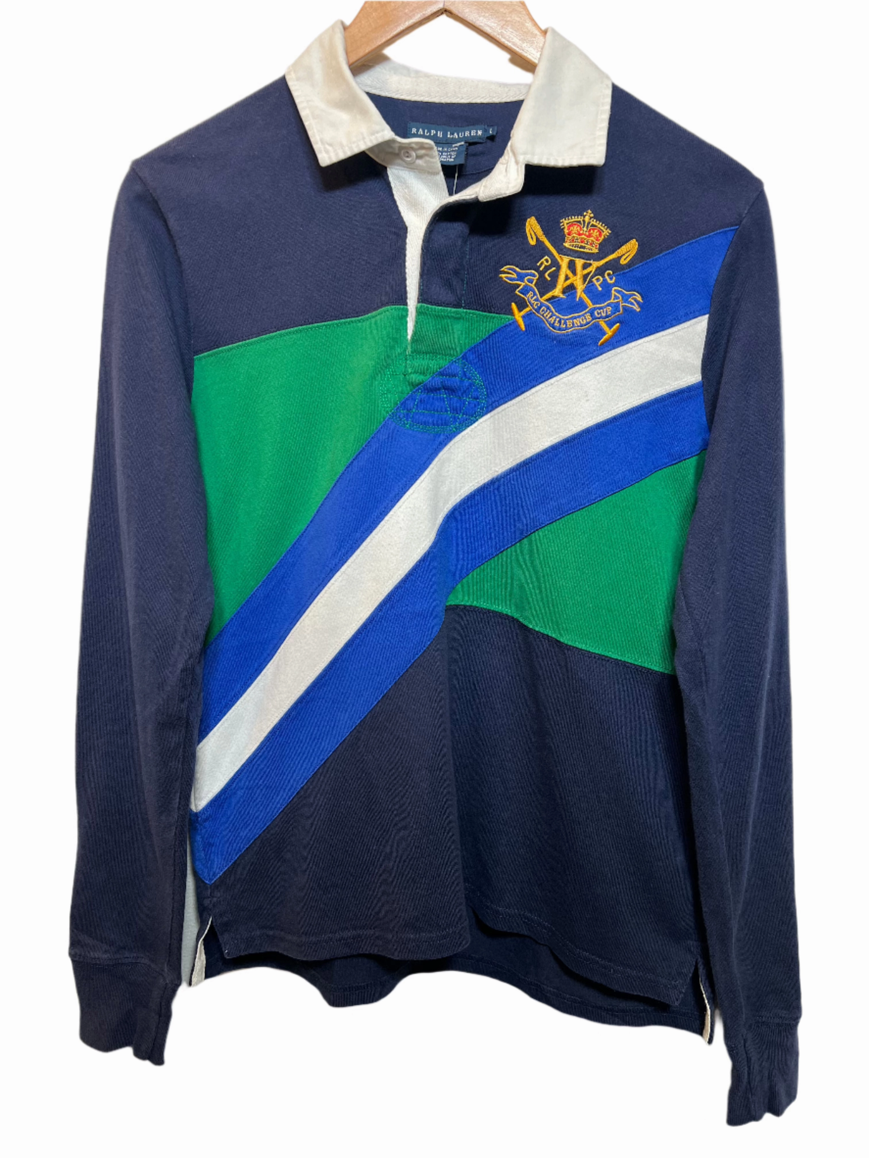 Urban Streetwear Wicking Interlock Knit Ralph Lauren Mens Navy Green Rugby Polo (Size S)