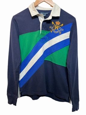 Urban Streetwear Wicking Interlock Knit Ralph Lauren Mens Navy Green Rugby Polo (Size S)