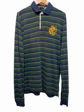 Ralph Lauren Mens Striped Green Rugby Polo (Size L) Basic Wardrobe Piece Non Irritating Seams