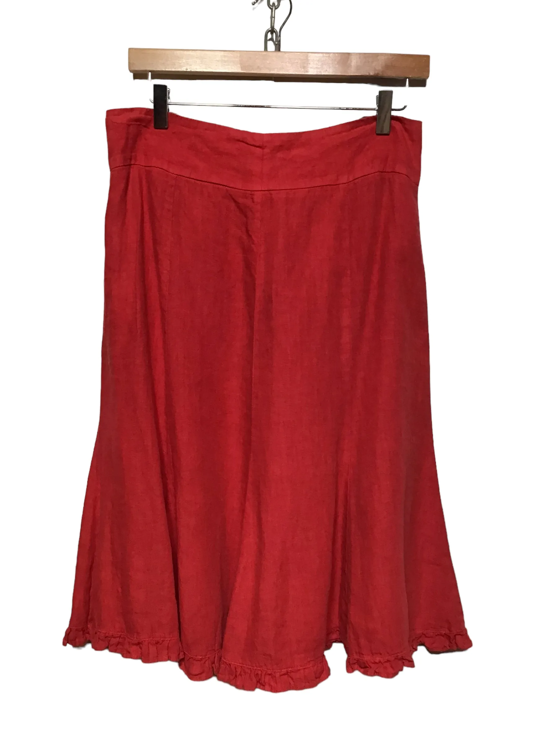 Red Linen Skirt (Size L) Fun Prints Fashion Fit