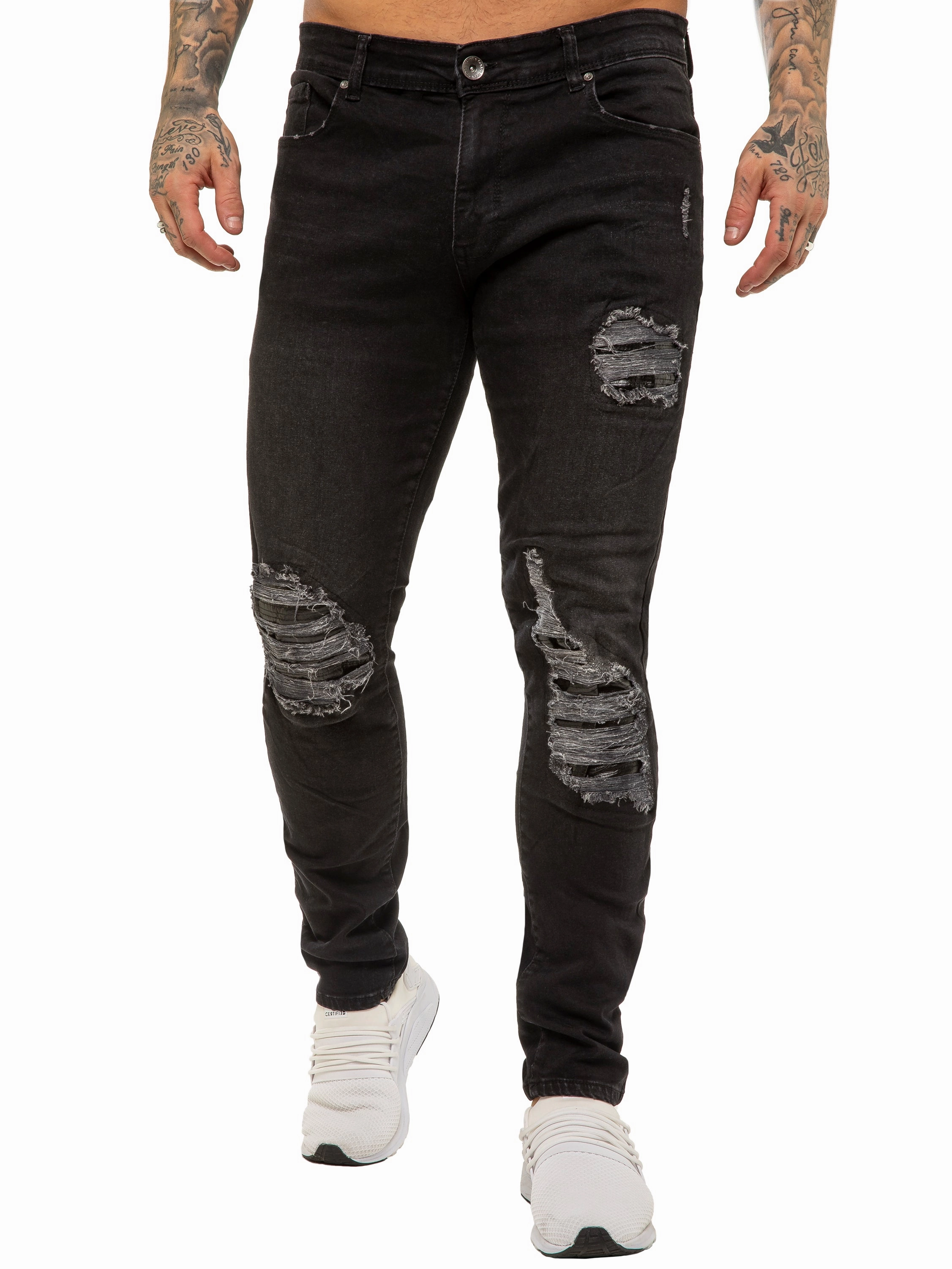 Professional Wear Urban Explorer Beach Day Winter Warmth Classic Mens Skinny Ripped Jeans Stretch Denim | Enzo Designer Menswear