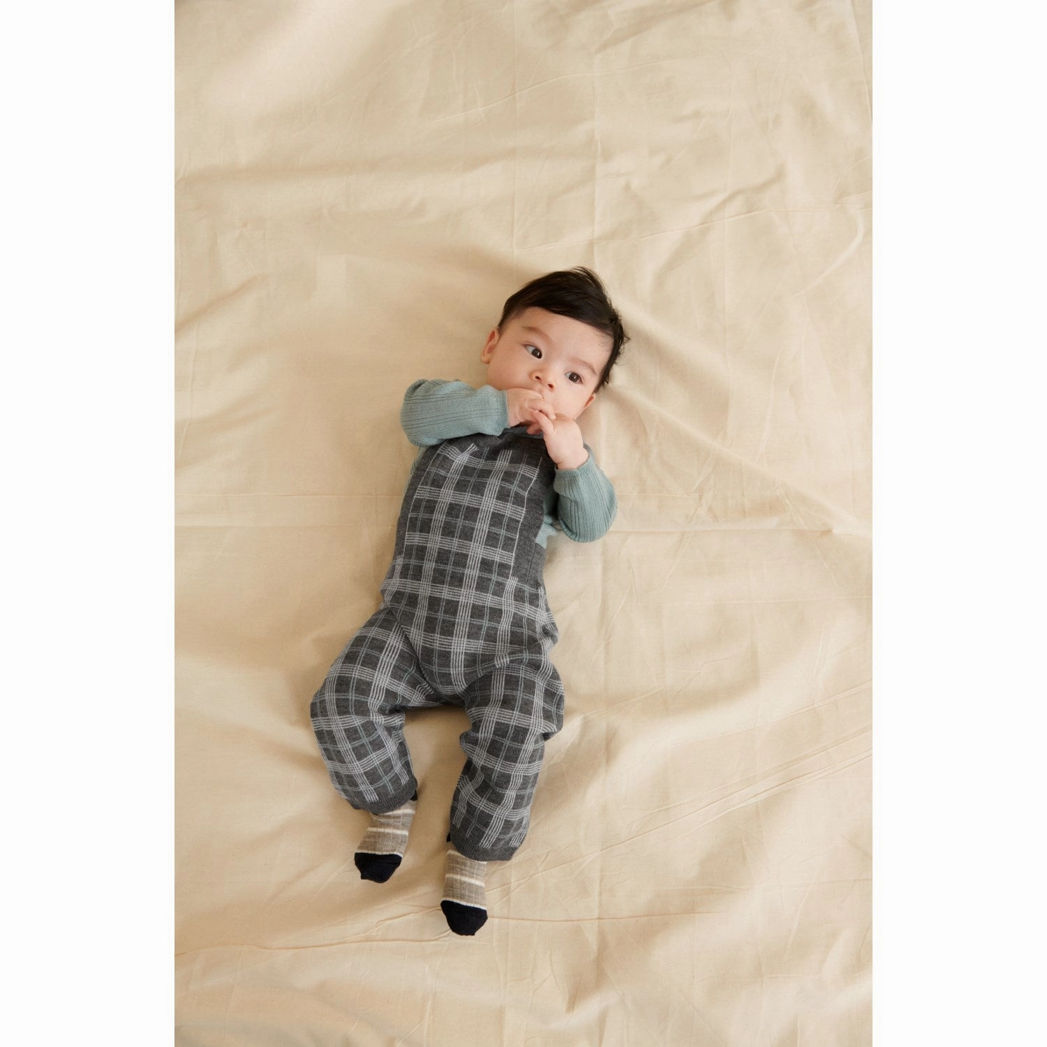 Cozy and Soft ThermalRegulatingLining FUB Grey Melange Baby Checked Overalls