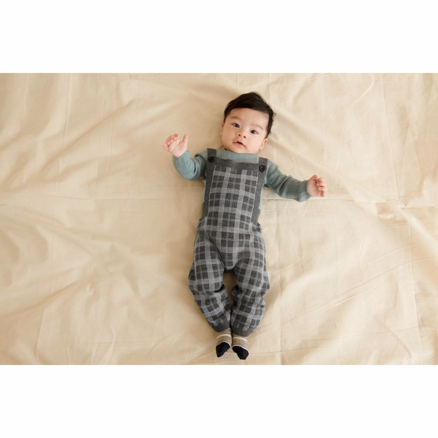 FUB Grey Melange Baby Checked Overalls Customizable length Comfortable Stretch