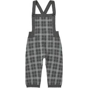 FUB Grey Melange Baby Checked Overalls Neutral Style Polyester fabric