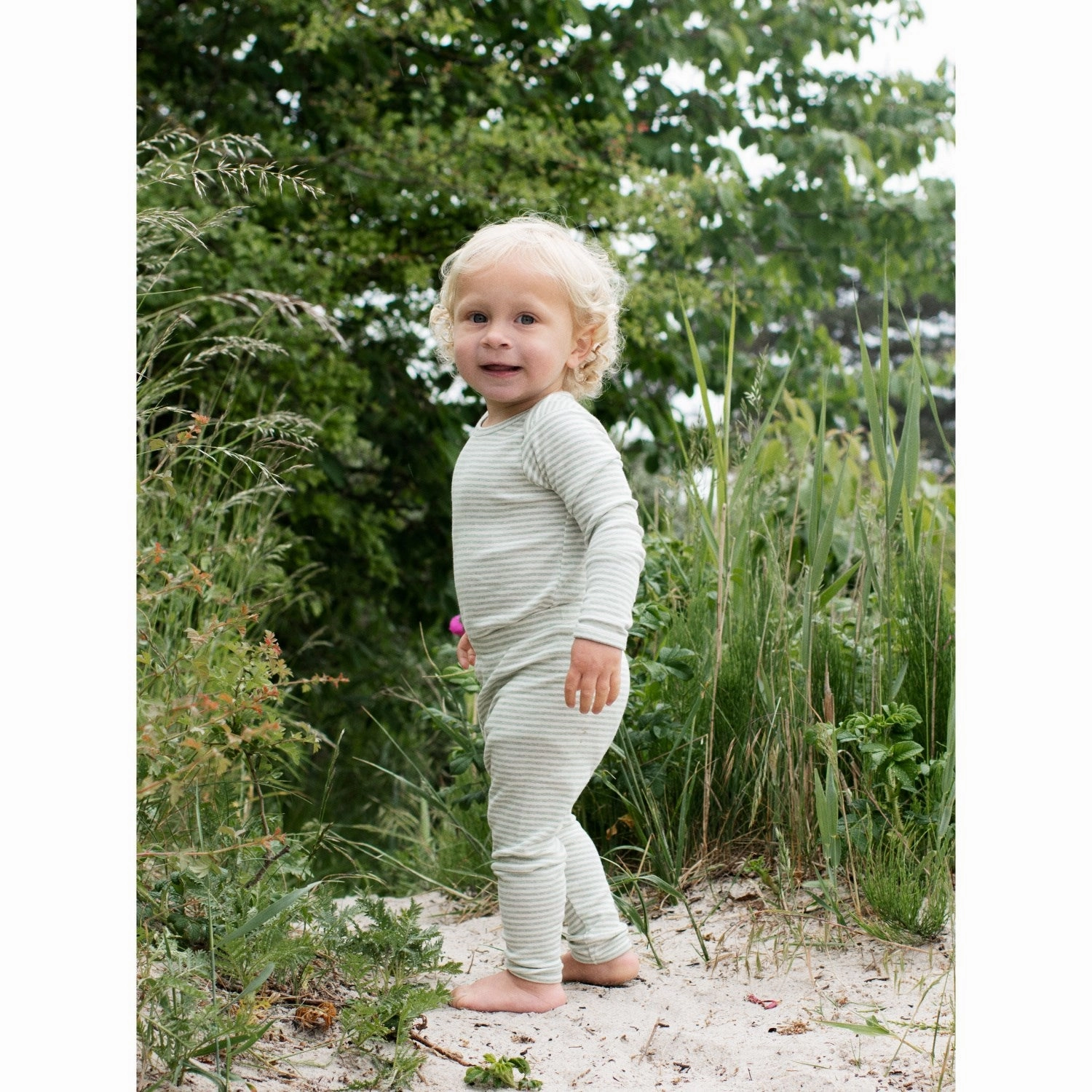 subtle style Serendipity Jade/Offwhite Baby Leggings Stripe