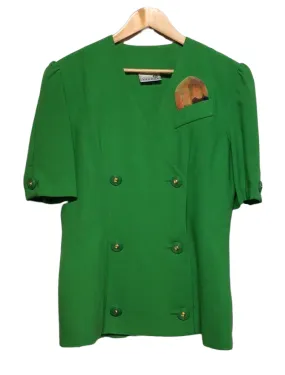 Seamless Waistband Patchwork Design Short Sleeved Blazer And Pleated Skirt Set (Size XL)